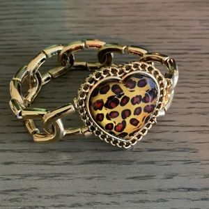 Betsy Johnson Leopard Heart Chain Bracelet